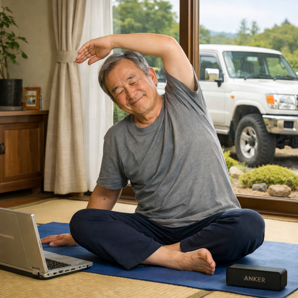 静かな畳の冷でヨガ