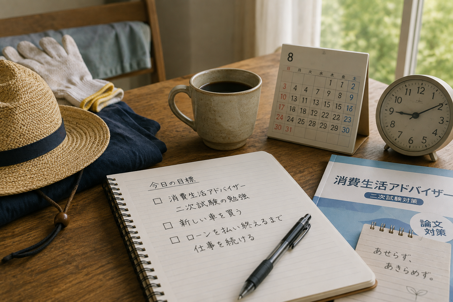 穏やかな朝の勉強机と目標ノート